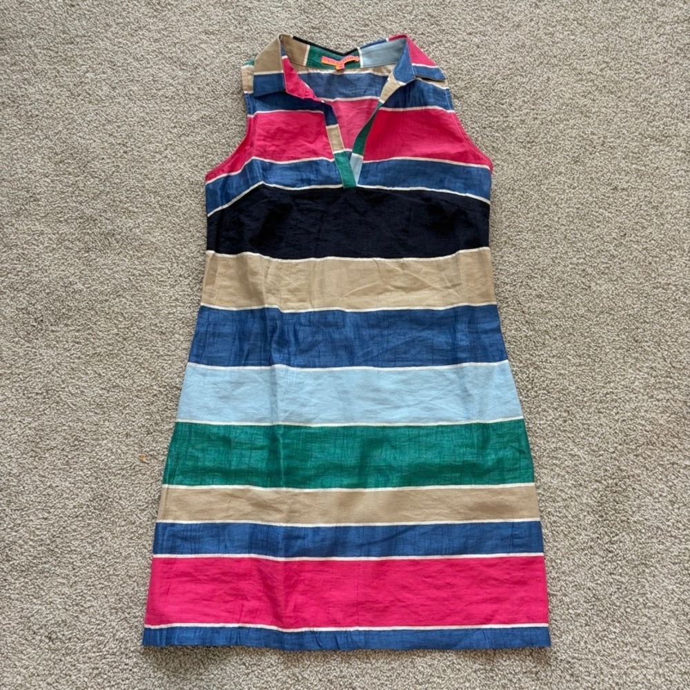 Vilagallo Linen Blend Shift Dress Womens XS Colorful Stripes Vacation Resortwear